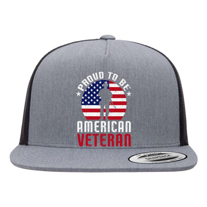 Proud To Be American Veteran USA Flag Proud American Veteran Flat Bill Trucker Hat