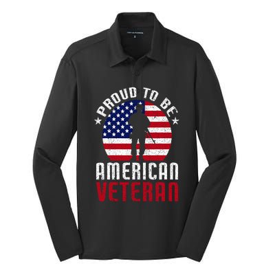 Proud To Be American Veteran USA Flag Proud American Veteran Silk Touch Performance Long Sleeve Polo