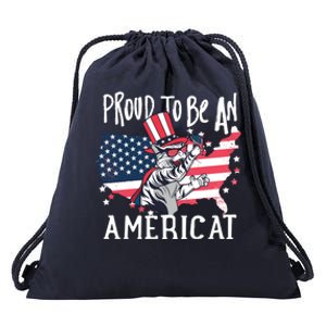 Proud To Be Americat Funny Cat American Illustration Gift Drawstring Bag