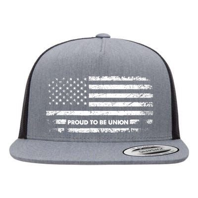 Proud To Be Union Labor Worker American Flag Flat Bill Trucker Hat