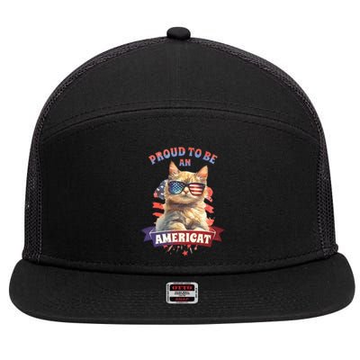 Proud To Be Americat Cute Cat Usa 7 Panel Mesh Trucker Snapback Hat