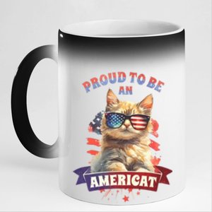 Proud To Be Americat Cute Cat Usa 11oz Black Color Changing Mug