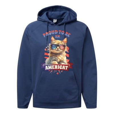 Proud To Be Americat Cute Cat Usa Performance Fleece Hoodie