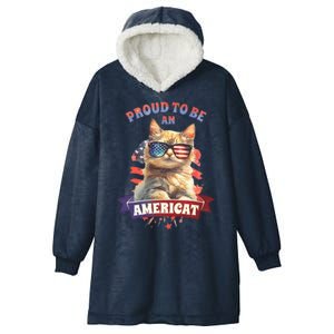 Proud To Be Americat Cute Cat Usa Hooded Wearable Blanket