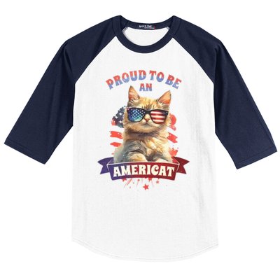 Proud To Be Americat Cute Cat Usa Baseball Sleeve Shirt