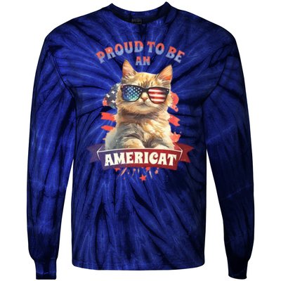 Proud To Be Americat Cute Cat Usa Tie-Dye Long Sleeve Shirt