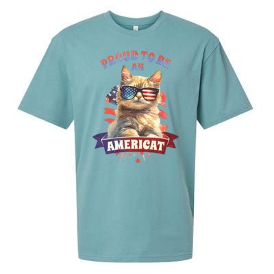 Proud To Be Americat Cute Cat Usa Sueded Cloud Jersey T-Shirt