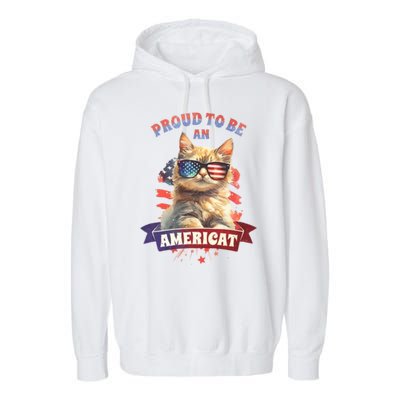 Proud To Be Americat Cute Cat Usa Garment-Dyed Fleece Hoodie