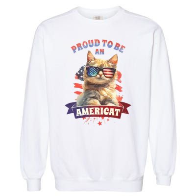 Proud To Be Americat Cute Cat Usa Garment-Dyed Sweatshirt