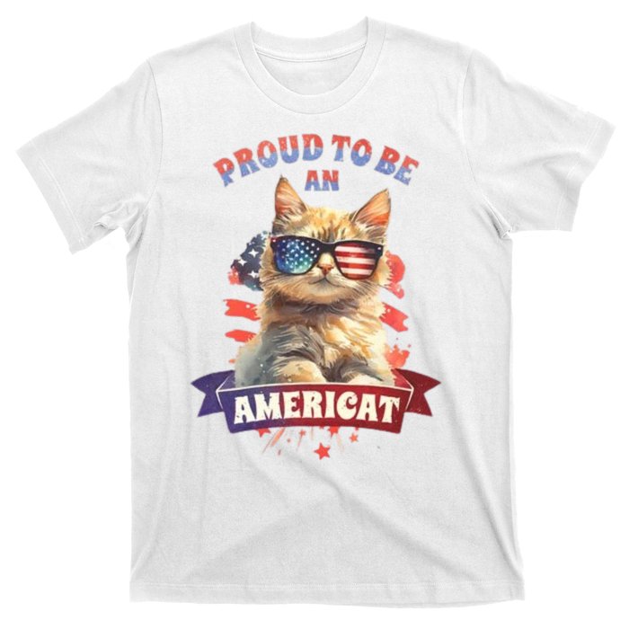 Proud To Be Americat Cute Cat Usa T-Shirt