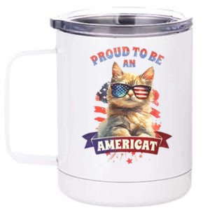 Proud To Be Americat Cute Cat Usa 12 oz Stainless Steel Tumbler Cup