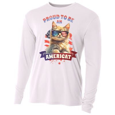 Proud To Be Americat Cute Cat Usa Cooling Performance Long Sleeve Crew