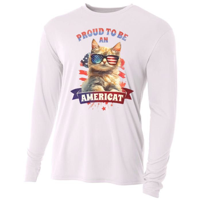 Proud To Be Americat Cute Cat Usa Cooling Performance Long Sleeve Crew