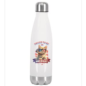 Proud To Be Americat Cute Cat Usa Stainless Steel Insulated Water Bottle