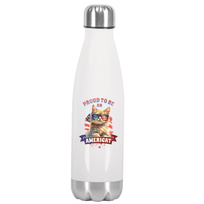 Proud To Be Americat Cute Cat Usa Stainless Steel Insulated Water Bottle