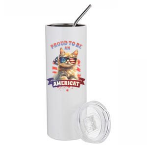 Proud To Be Americat Cute Cat Usa Stainless Steel Tumbler