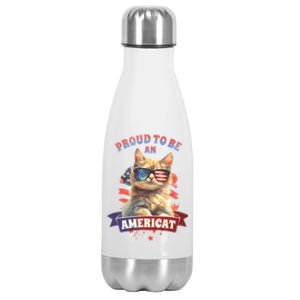 Proud To Be Americat Cute Cat Usa Stainless Steel Insulated Water Bottle