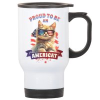 Proud To Be Americat Cute Cat Usa Stainless Steel Travel Mug