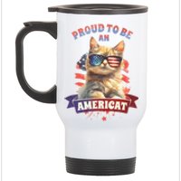 Proud To Be Americat Cute Cat Usa Stainless Steel Travel Mug