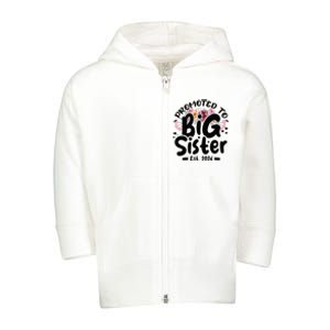 Promoted To Big Sister 2024 Cute Big Sister Kids Floral Toddler Zip Fleece Hoodie