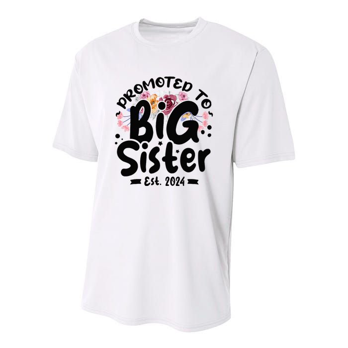 Promoted To Big Sister 2024 Cute Big Sister Kids Floral Youth Performance Sprint T-Shirt