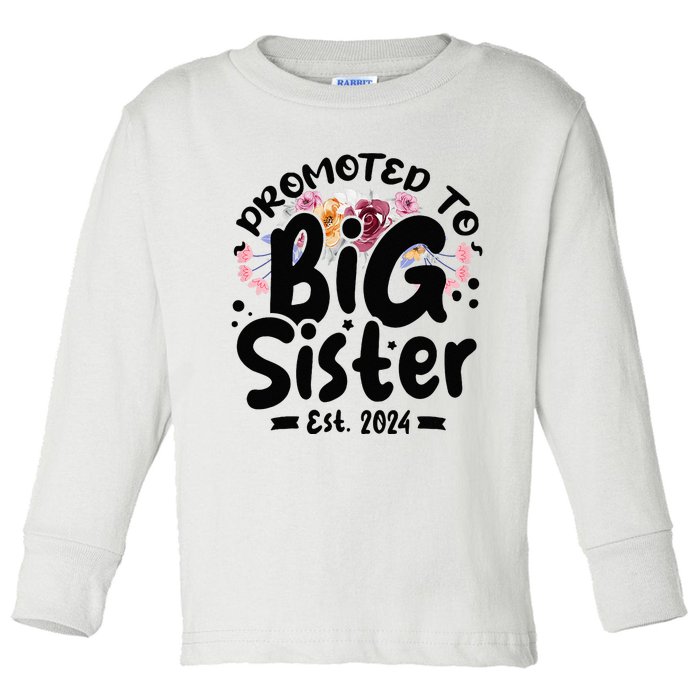 Promoted To Big Sister 2024 Cute Big Sister Kids Floral Toddler Long Sleeve Shirt