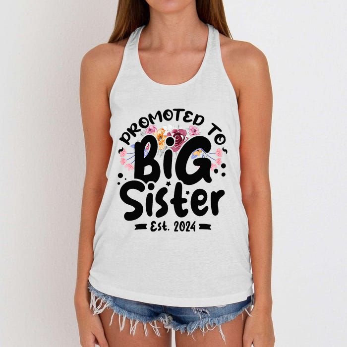 Promoted To Big Sister 2024 Cute Big Sister Kids Floral Women's Knotted Racerback Tank