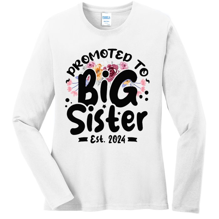 Promoted To Big Sister 2024 Cute Big Sister Kids Floral Ladies Long Sleeve Shirt