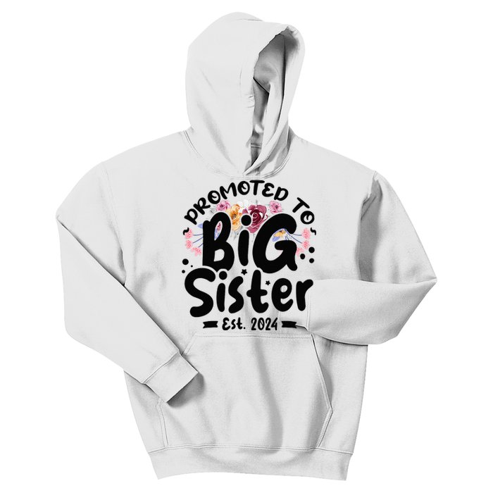 Promoted To Big Sister 2024 Cute Big Sister Kids Floral Kids Hoodie