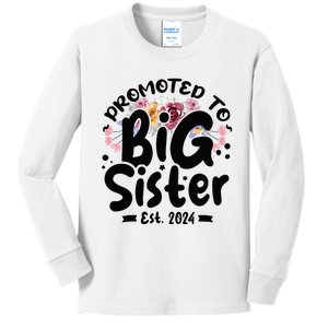 Promoted To Big Sister 2024 Cute Big Sister Kids Floral Kids Long Sleeve Shirt