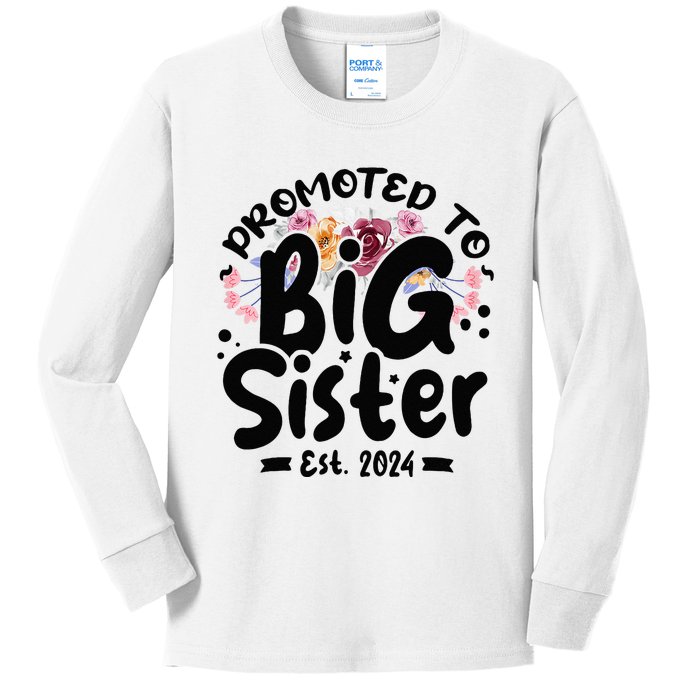 Promoted To Big Sister 2024 Cute Big Sister Kids Floral Kids Long Sleeve Shirt