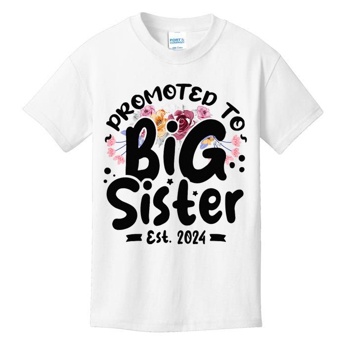 Promoted To Big Sister 2024 Cute Big Sister Kids Floral Kids T-Shirt