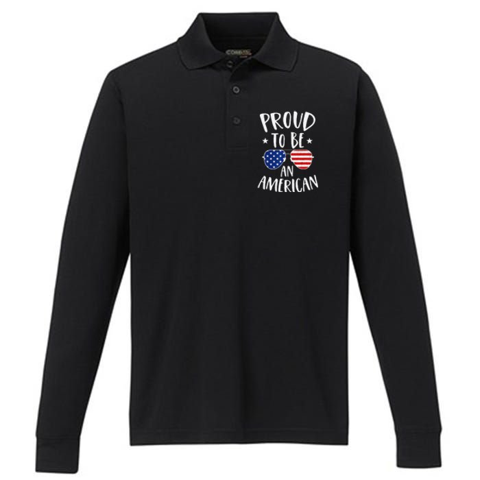 Proud to Be an American 4th of July Patriotic Performance Long Sleeve Polo