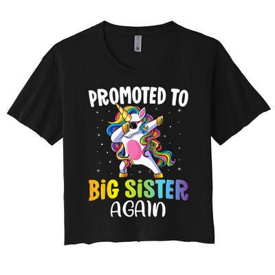 Promoted To Big Sister Again Sister Unicorn Women's Crop Top Tee