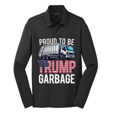 Proud To Be Trump Garbage American Flag Silk Touch Performance Long Sleeve Polo