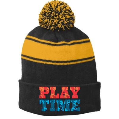 Play Time Baseball Stripe Pom Pom Beanie