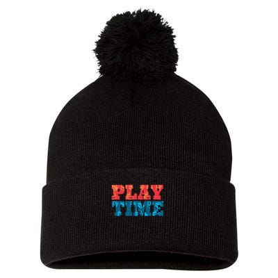 Play Time Baseball Pom Pom 12in Knit Beanie