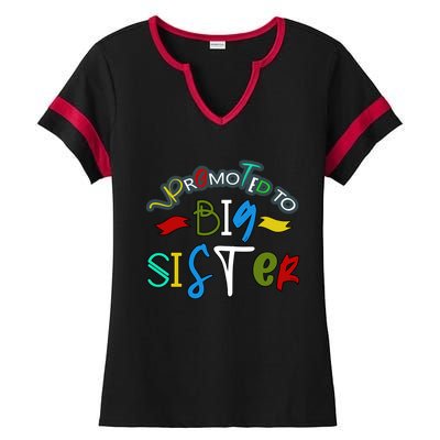 Promoted To Big Sister Est 2025 Funny First Time New Sister Ladies Halftime Notch Neck Tee