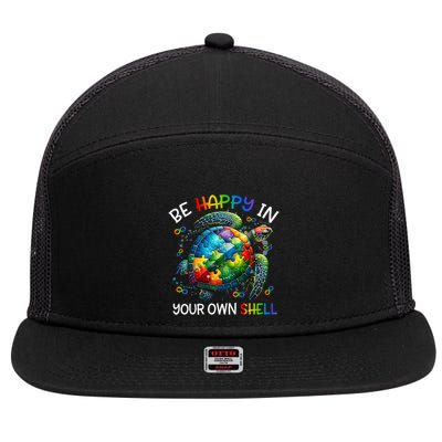 Puzzle Turtle Be Happy In Your Own Shell Autism Awareness 7 Panel Mesh Trucker Snapback Hat
