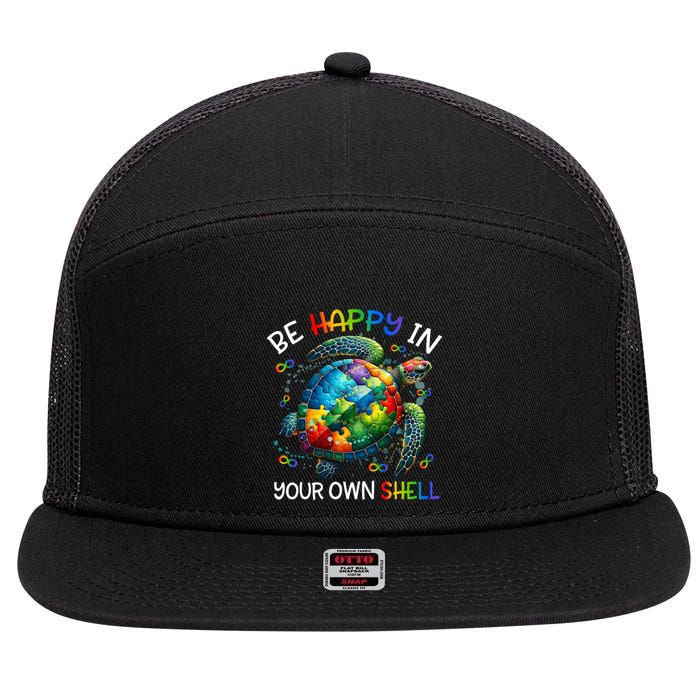 Puzzle Turtle Be Happy In Your Own Shell Autism Awareness 7 Panel Mesh Trucker Snapback Hat