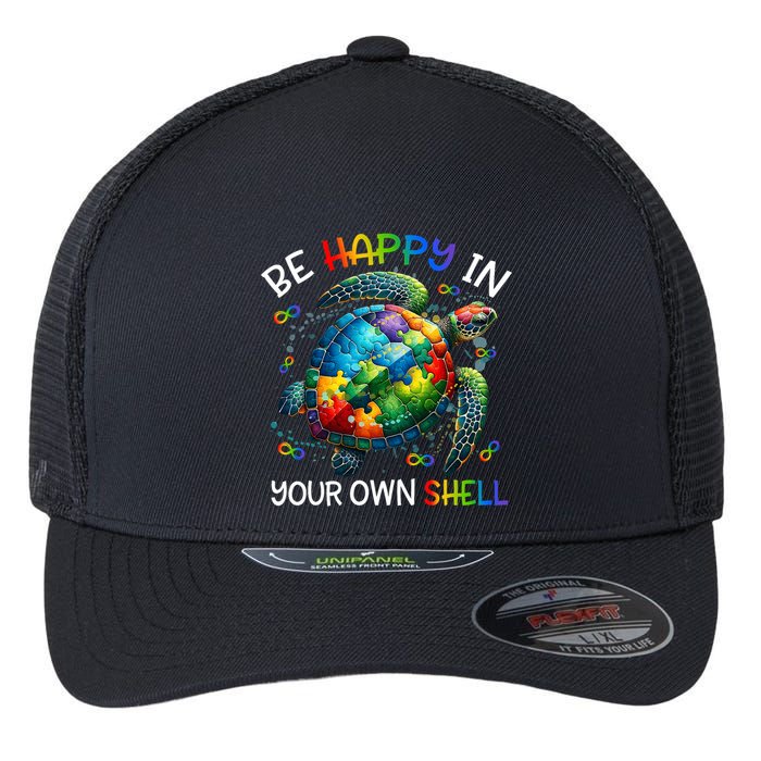 Puzzle Turtle Be Happy In Your Own Shell Autism Awareness Flexfit Unipanel Trucker Cap