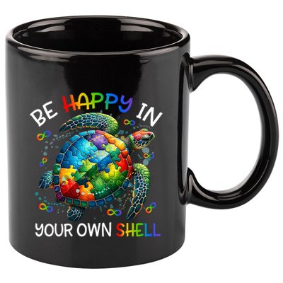 Puzzle Turtle Be Happy In Your Own Shell Autism Awareness 11oz C Handle Ceramic Mug