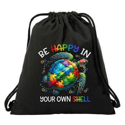 Puzzle Turtle Be Happy In Your Own Shell Autism Awareness Drawstring Bag