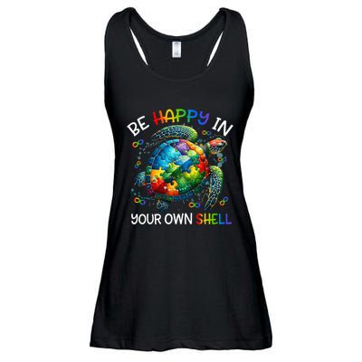 Puzzle Turtle Be Happy In Your Own Shell Autism Awareness Ladies Essential Flowy Tank