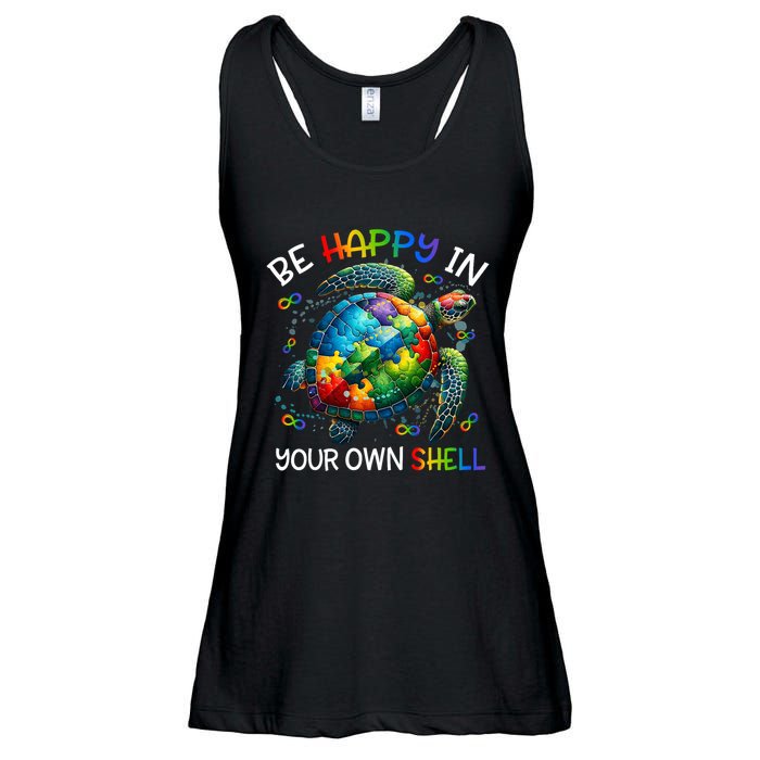 Puzzle Turtle Be Happy In Your Own Shell Autism Awareness Ladies Essential Flowy Tank