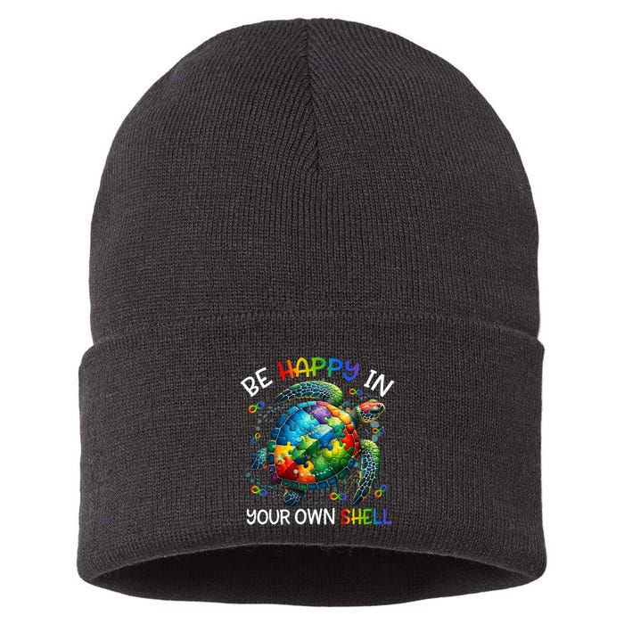 Puzzle Turtle Be Happy In Your Own Shell Autism Awareness Sustainable Knit Beanie