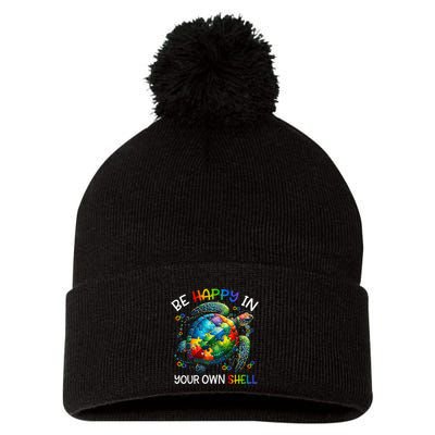 Puzzle Turtle Be Happy In Your Own Shell Autism Awareness Pom Pom 12in Knit Beanie
