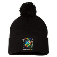 Puzzle Turtle Be Happy In Your Own Shell Autism Awareness Pom Pom 12in Knit Beanie