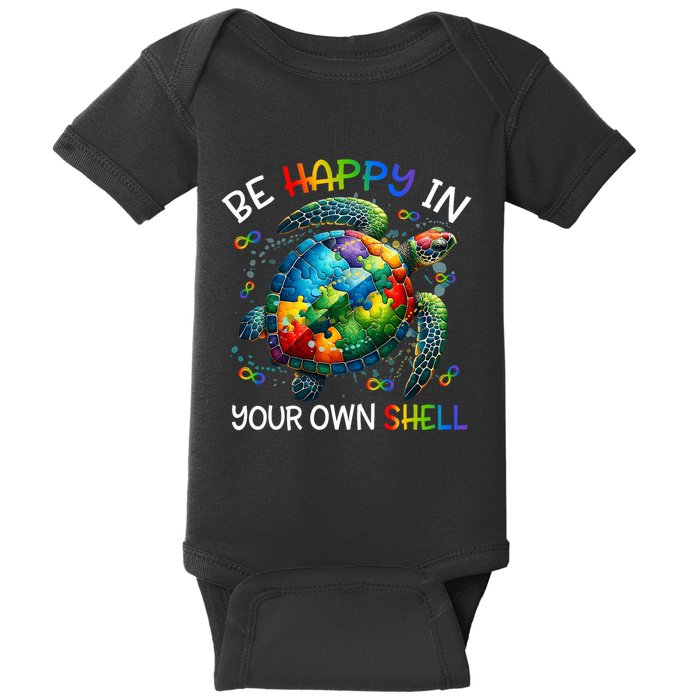 Puzzle Turtle Be Happy In Your Own Shell Autism Awareness Baby Bodysuit