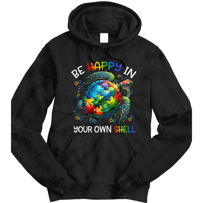 Puzzle Turtle Be Happy In Your Own Shell Autism Awareness Tie Dye Hoodie
